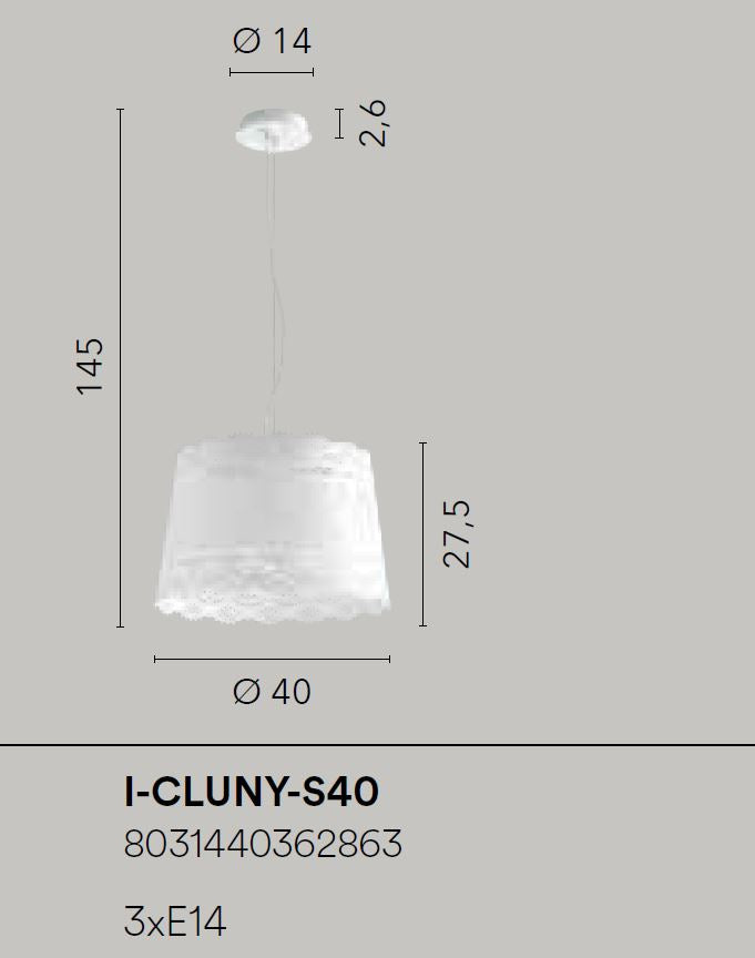 Sospensione metallo bianco paralume bianco forato 3XE14 non incl. D.40cm CLUNY Sospensione metallo bianco paralume bianco forato 3XE14 non incl. D.40cm CLUNY